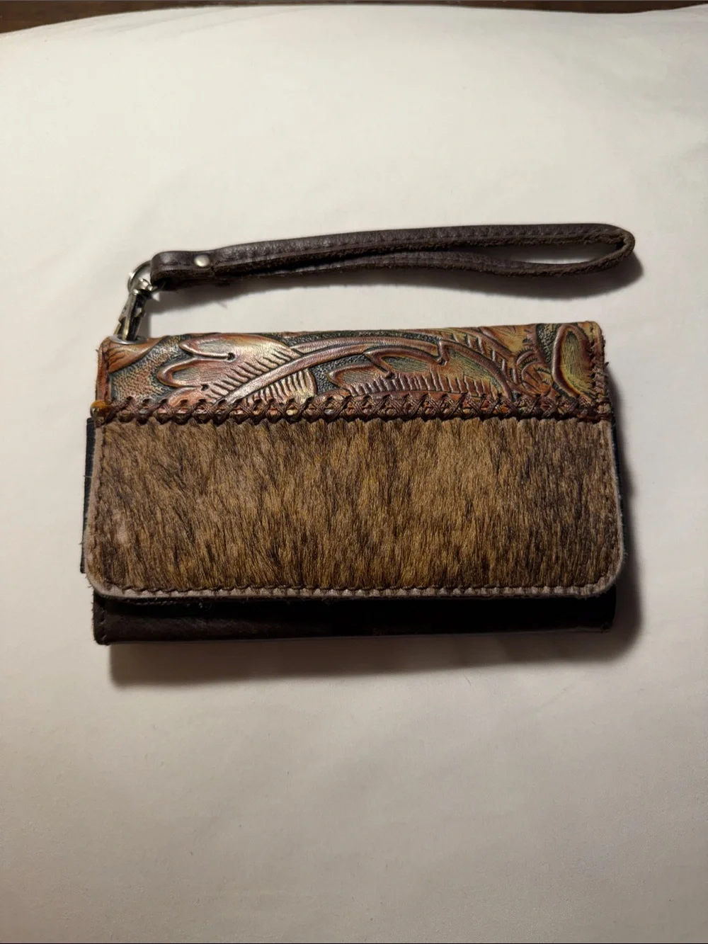 Genuine Leather Wristlet Wallet in Dark Brown